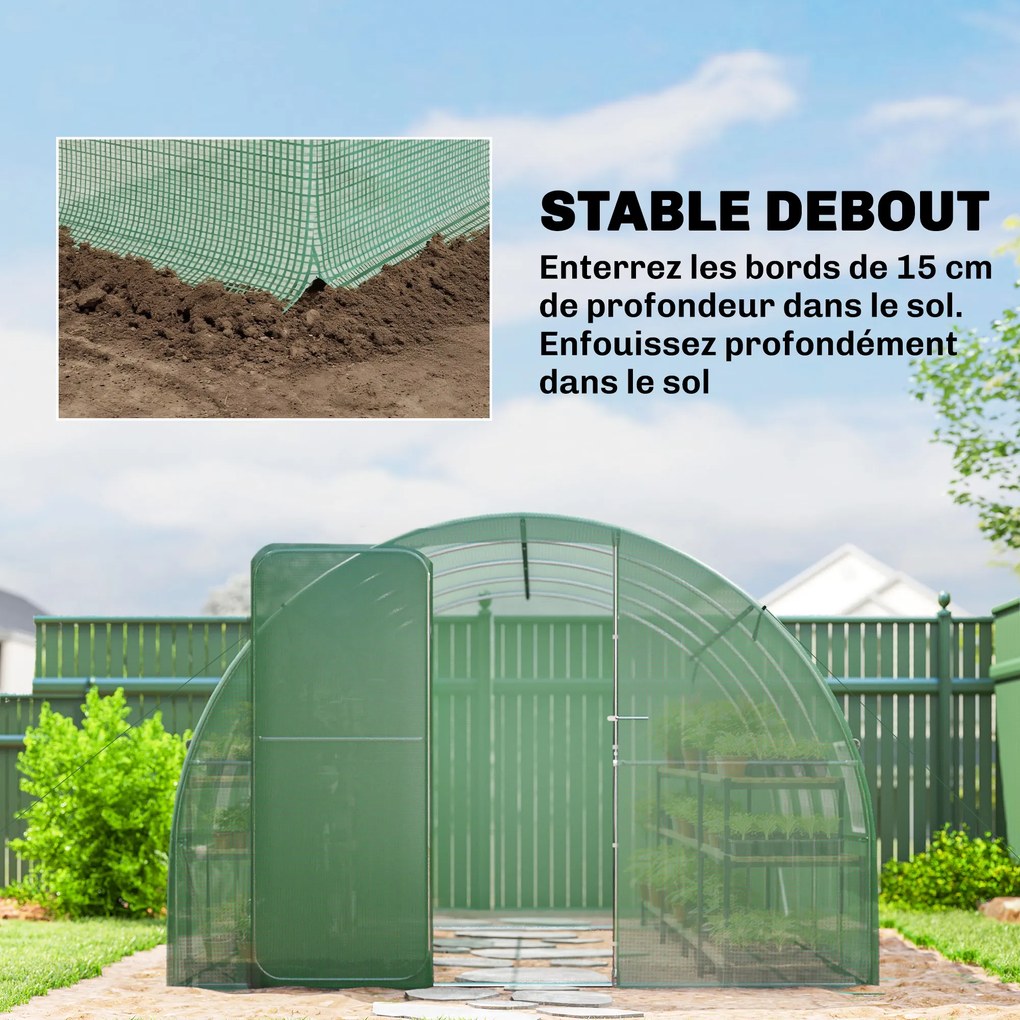Outsunny Seră tunel pentru grădină 12 m², seră tunel 295x400x200 cm ușă și 8 ferestre, husă PE 140 g/m² verde | Aosom Romania