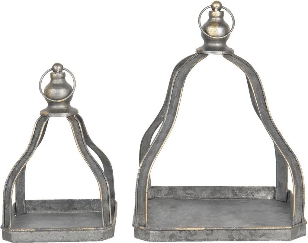 Set 2 suporturi suspendabile pentru ghivece flori din fier negru cu patina aurie 23 cm x 23 cm x 32 h