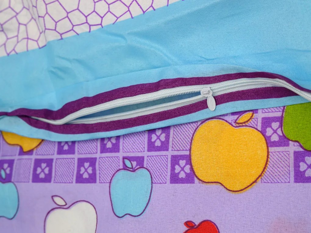 Lenjerii din bumbac pentru patut Culoare violet, COLORED APPLES WITH STRIPES
