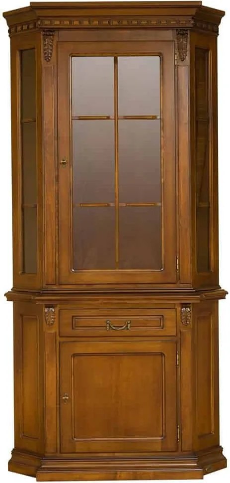 Vitrină lemn masiv Colț Bernhard, 78 × 78 × 226 cm
