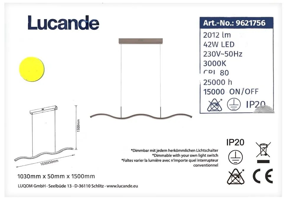 Lustră LED dimabilă pe cablu BRAMA LED/42W/230V Lucande