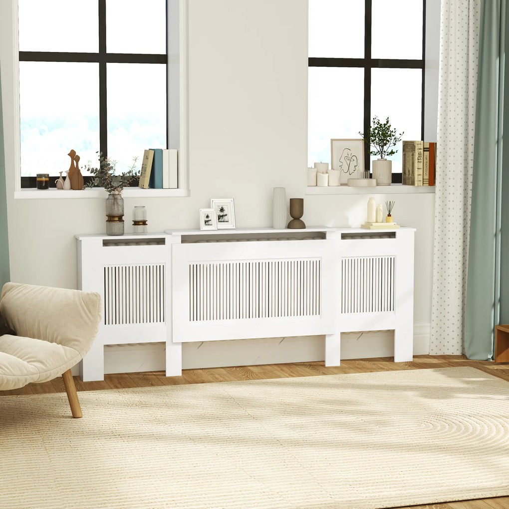 HOMCOM Acoperire radiator, design cu lamele, lungime ajustabilă 125-201 cm, MDF, Alb | Aosom Romania