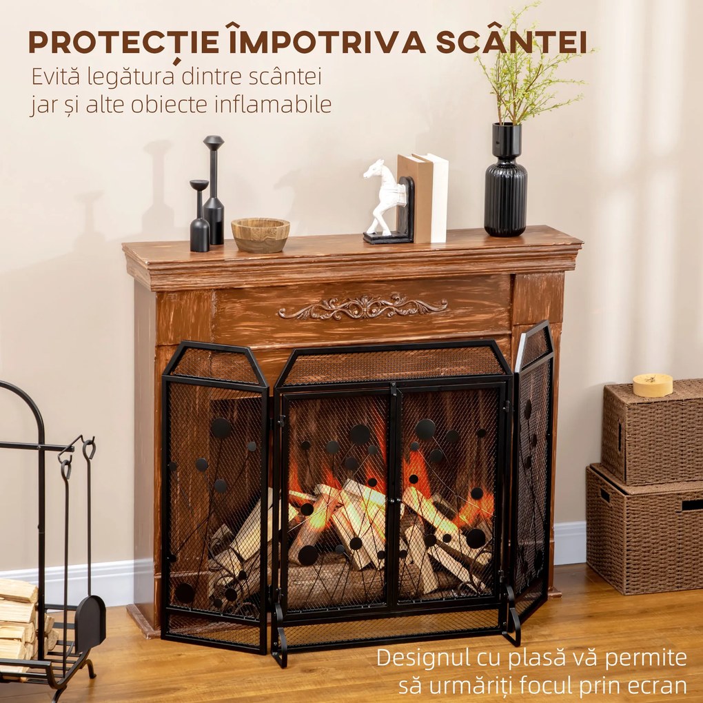 HOMCOM Paravan Antiscantei pentru Semîneu, Pliabil, Usa Magnetica, din Metal Otel, Negru, 125 x 80 cm Pliabil Magnetica | Aosom Romania