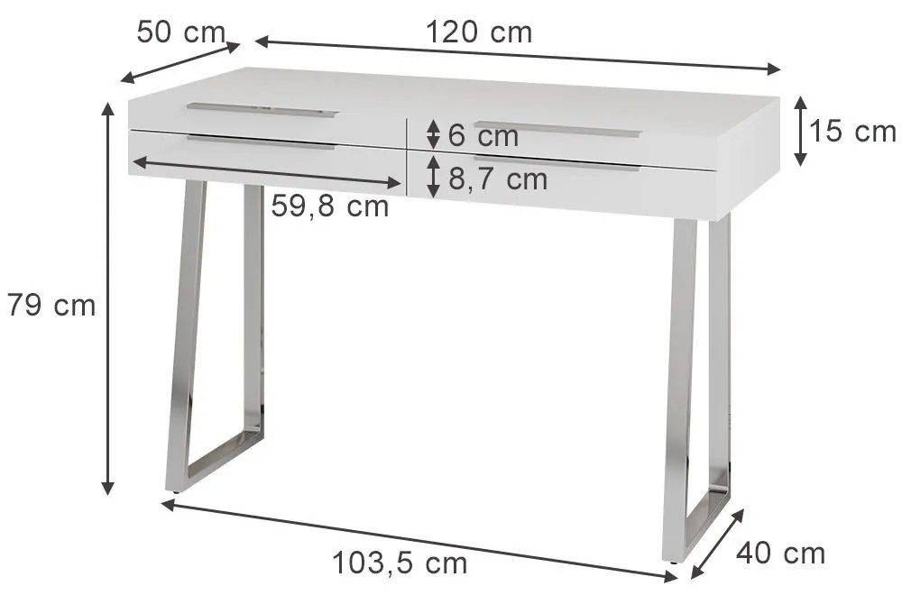 BIA210 - Masa de birou, consola, masuta machiaj, 120 cm, home office cu 4 sertare - Alb