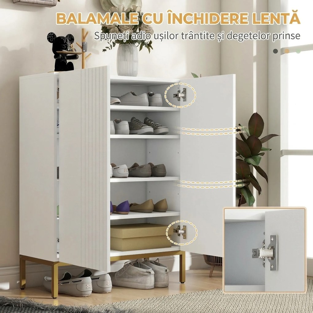 HOMCOM Dulap Îngust pentru Pantofi, Dulap Subțire pentru Depozitarea Pantofilor cu Rafturi Reglabile, 95x72x31.5 cm, Alb | Aosom Romania