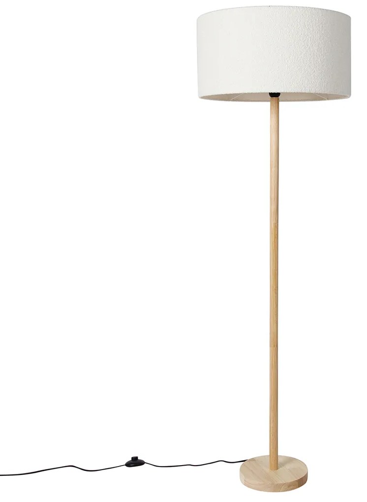 Lampă de podea rurală lemn cu abajur boucle alb - Mels