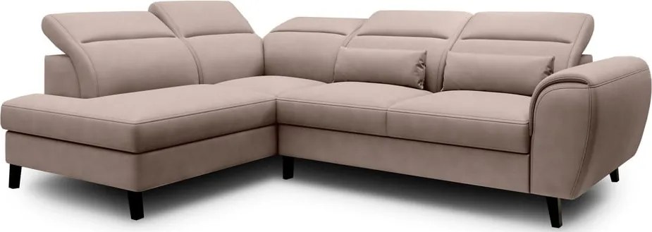 Colțar bej extensibil/cu spațiu de depozitare cu tapițerie din catifea (cu colț pe partea stângă/în formă de ”L”) Noble – ELTAP