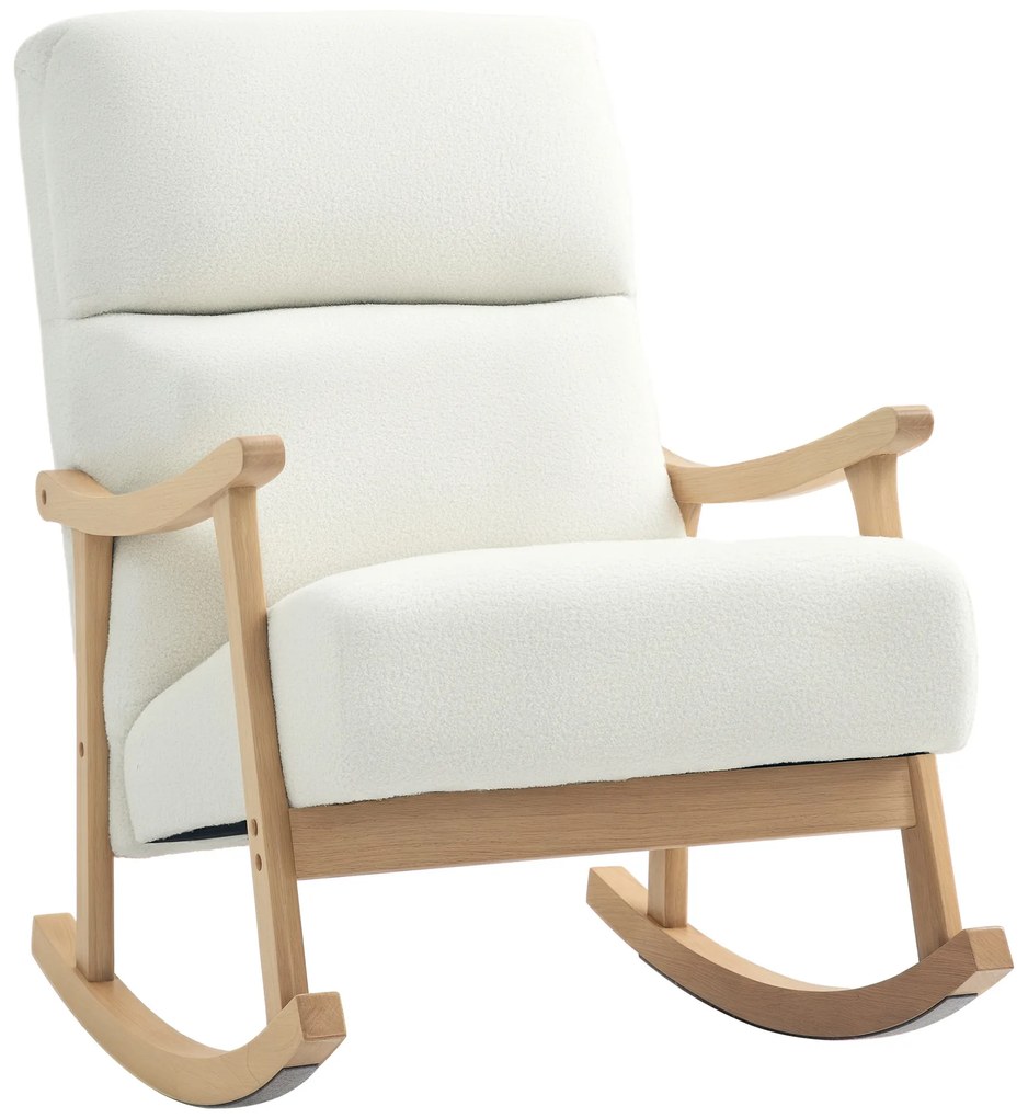 HOMCOM fotoliu de leagăn cu înveliș asemănător catifelei, spătar ergonomic și capacitate de 120 kg, 65L x 90B x 98H cm, alb crem | Aosom Romania
