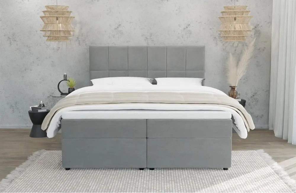 Pat boxspring gri deschis cu spațiu de depozitare 140x200 cm Flip – Ropez