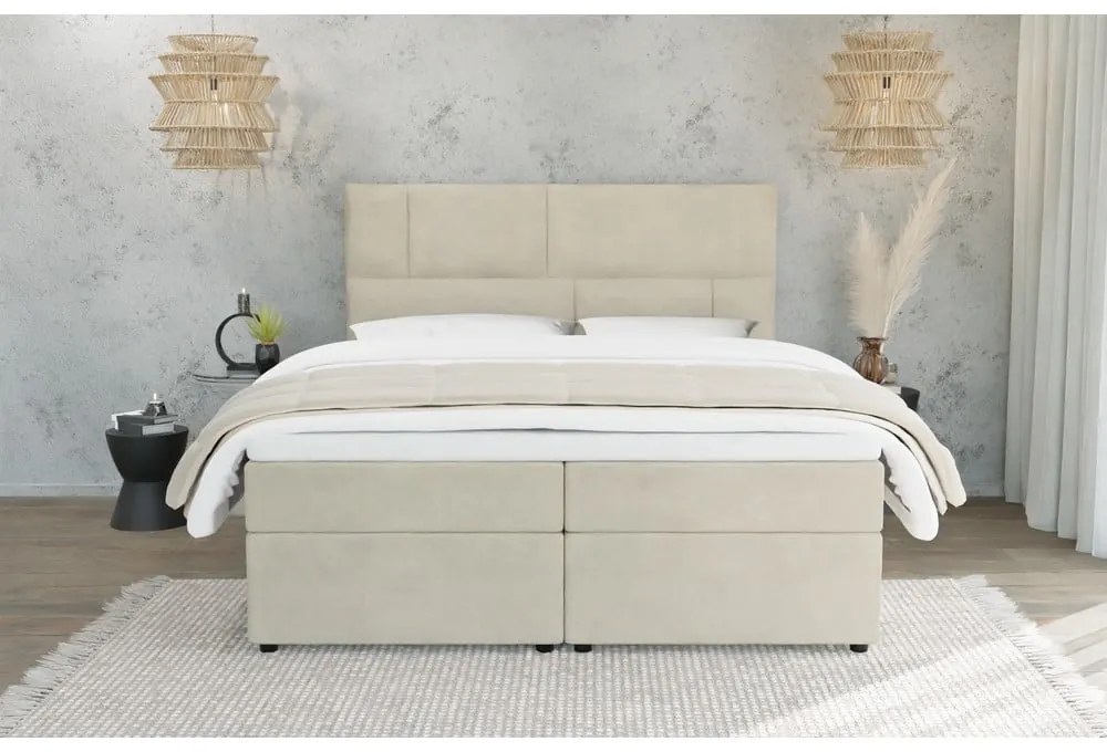 Pat boxspring bej cu spațiu de depozitare 140x200 cm Lola – Ropez