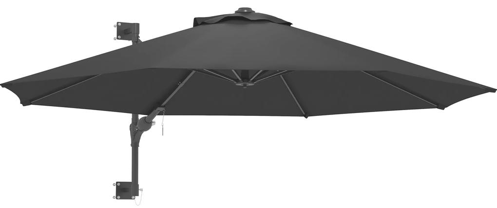 Outsunny Umbrela de Gradina de Montat pe Perete Umbrela cu Rotire, Umbrela de Piata de Exterior Umbrela pentru Protejare de Soare cu 8 Spite, Gri