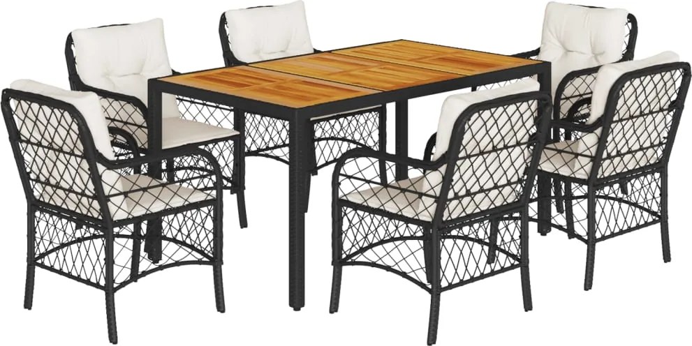 vidaXL Set mobilier de grădină cu perne, 7 piese, negru, poliratan