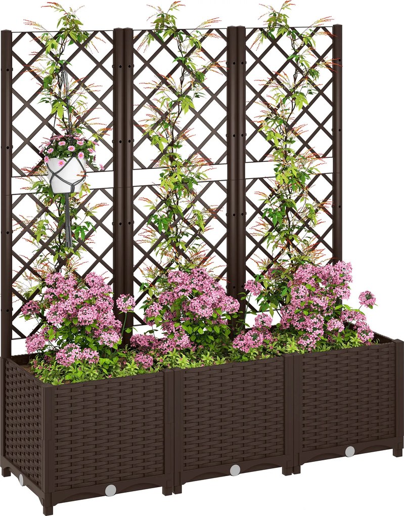 Outsunny Jardinieră cu spalier pat ridicat pentru grădină jardinieră exterioară cu 8 orificii de drenaj 120 x 40 x 135 cm maro | Aosom Romania