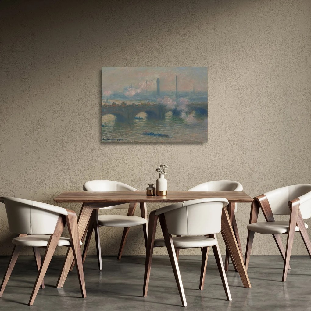 Tablou pe sticlă - Claude Monet, Waterloo Bridge, Gray Day, reproducere (70x50 cm)