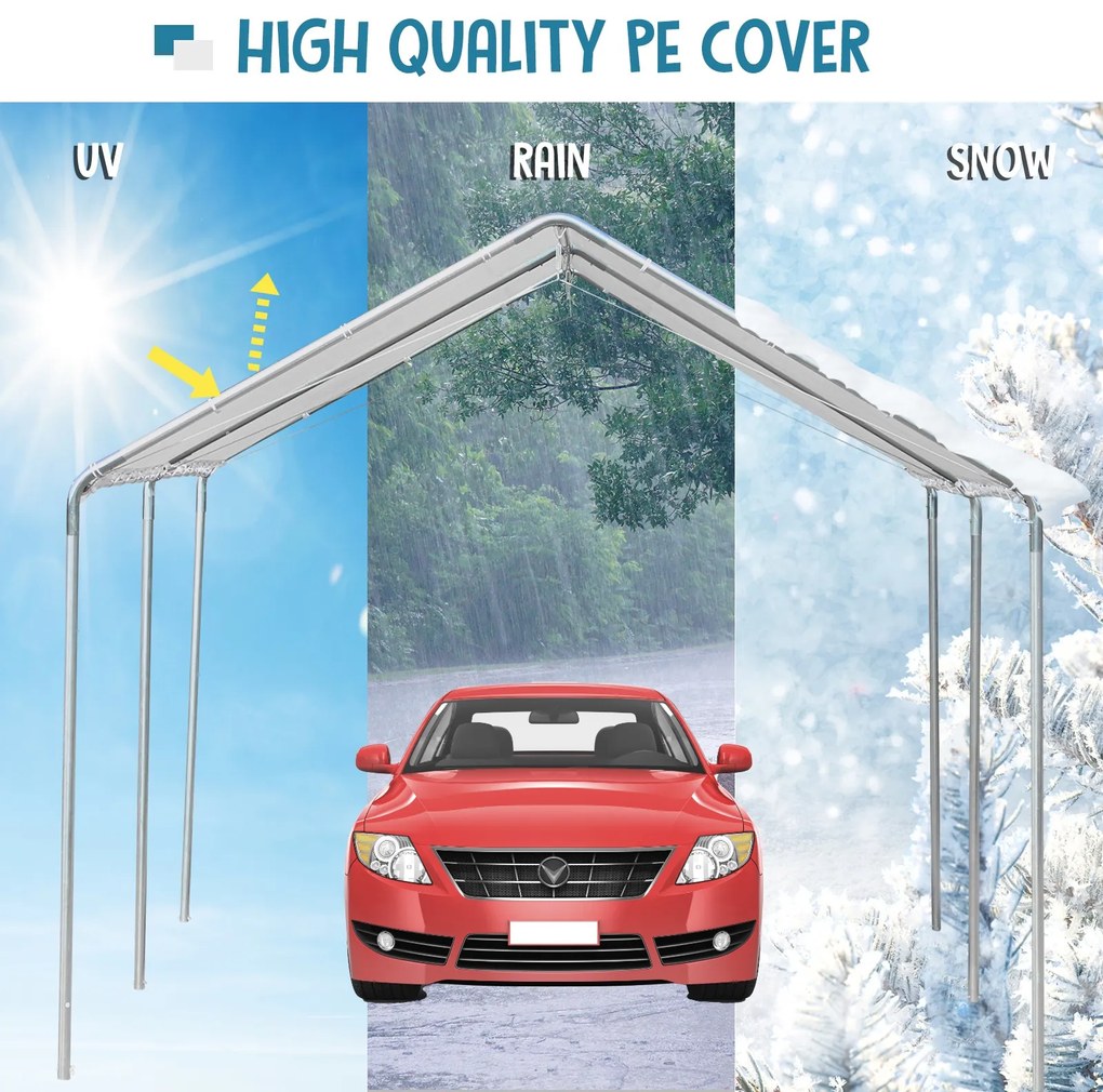 Outsunny Prelată Auto Rezistentă la Apă cu Kit de Ancorare, 5.95x2.9x2.6m, Albă | Aosom Romania