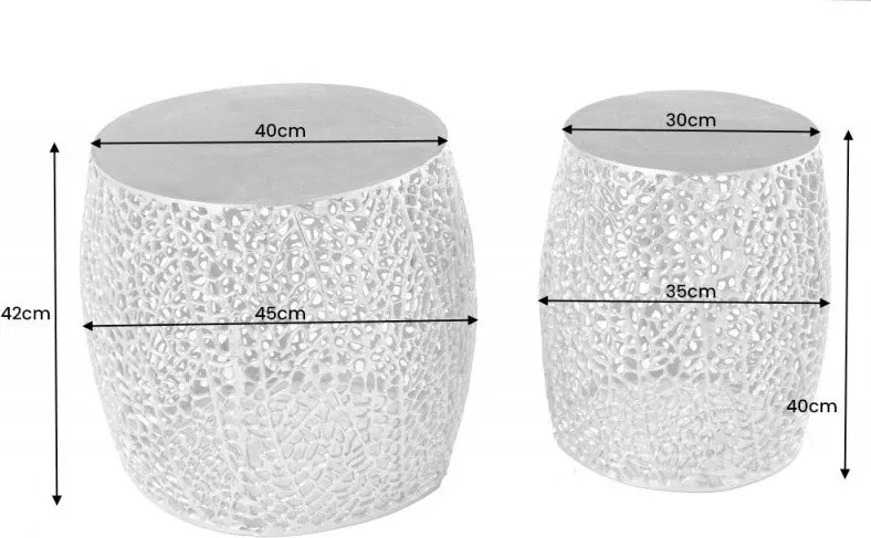 Set de 2 masute cu aspect deosebit Leaf argintiu