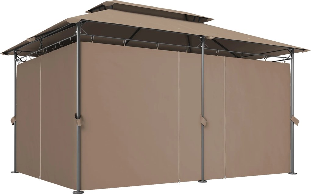 Outsunny Tonnelă de grădină exterioară pavilion 6 coloane acoperiș dublu 12 orificii de drenaj metal 3x4m kaki | Aosom Romania