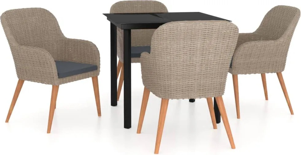 vidaXL Set de servit masa pentru grădină, 5 piese, cu perne, maro