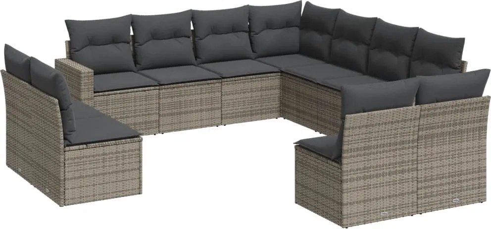 vidaXL Set canapele de grădină cu perne, 11 piese, gri, poliratan