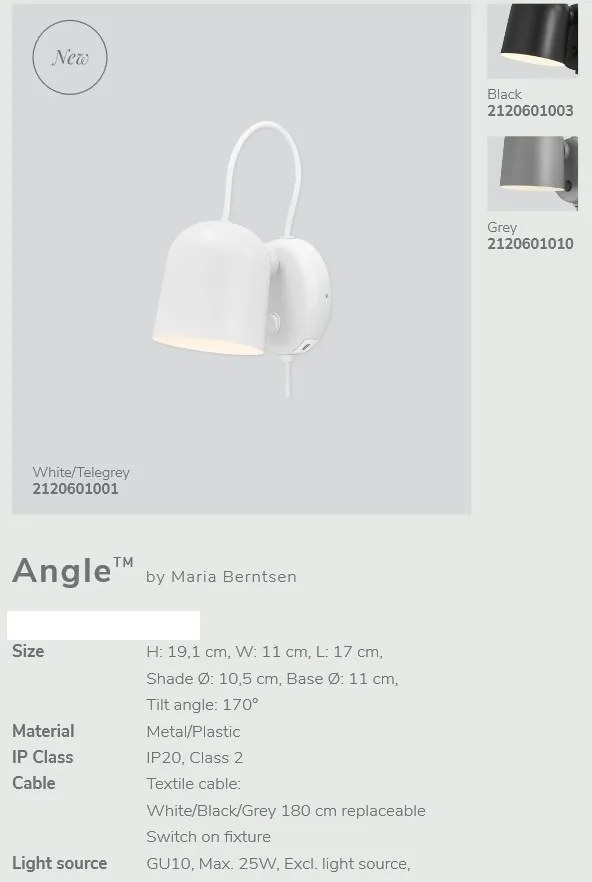 Aplica de perete, cu mufa usb, design modern Angle negru 2120601003 NL