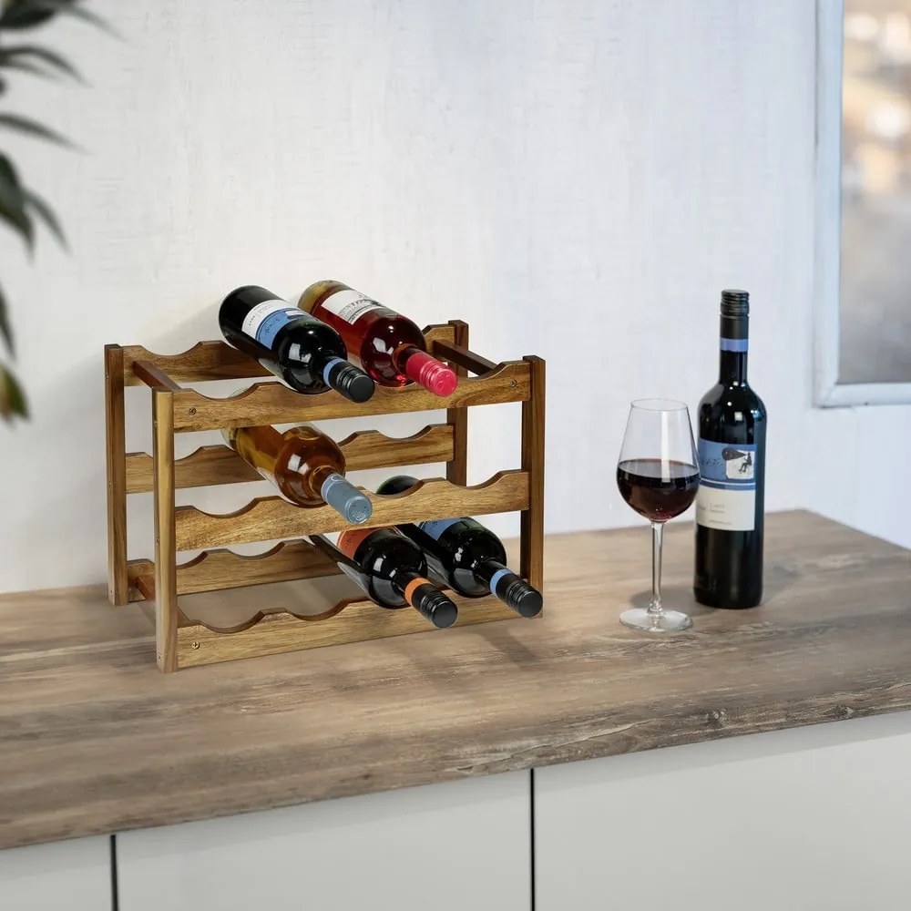 Raft pentru sticle de vin în culoare naturală din lemn de acacia număr de sticle 12 42x28x21 cm Fondi – Wenko