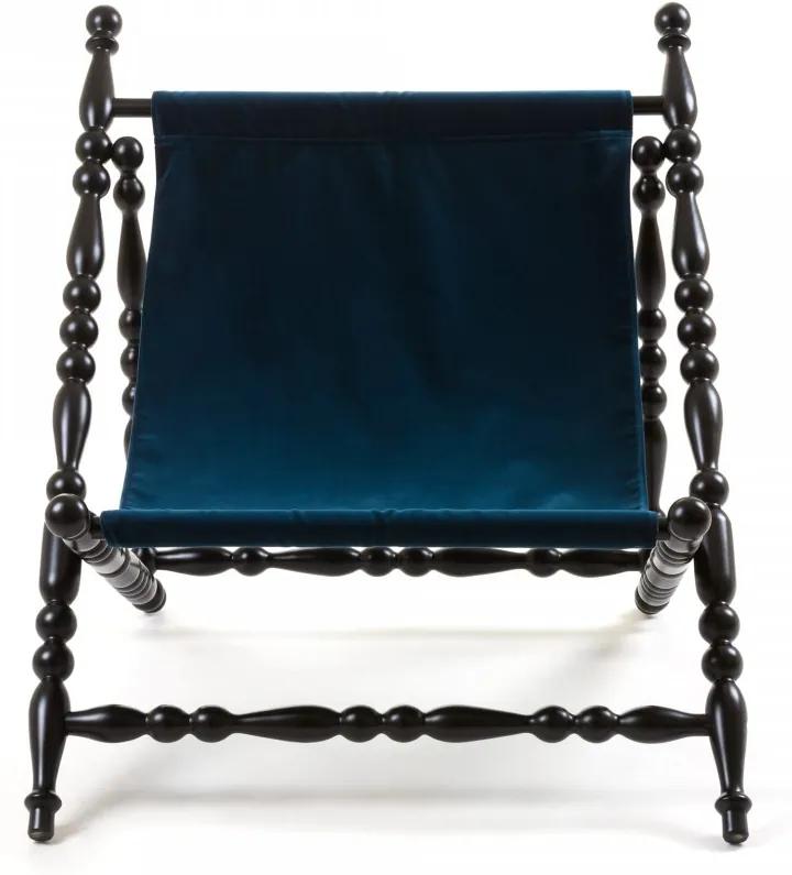 Sezlong pliabil cu cadru din lemn negru Heritage Blue Seletti