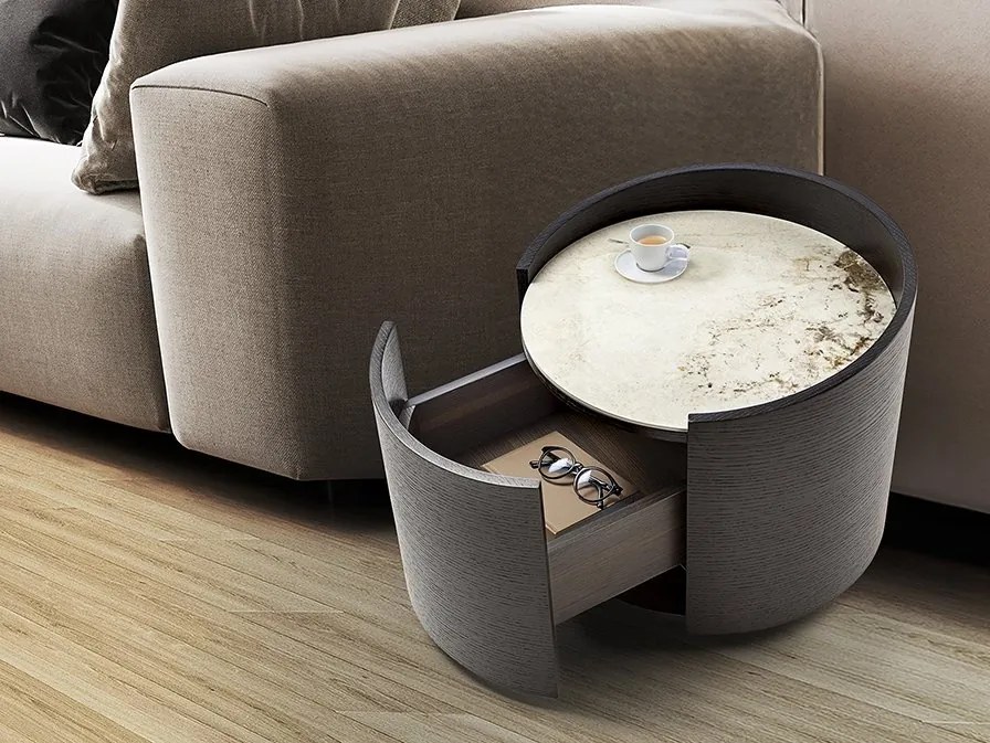 Noptiera rotunda cu sertar Iza stejar negru