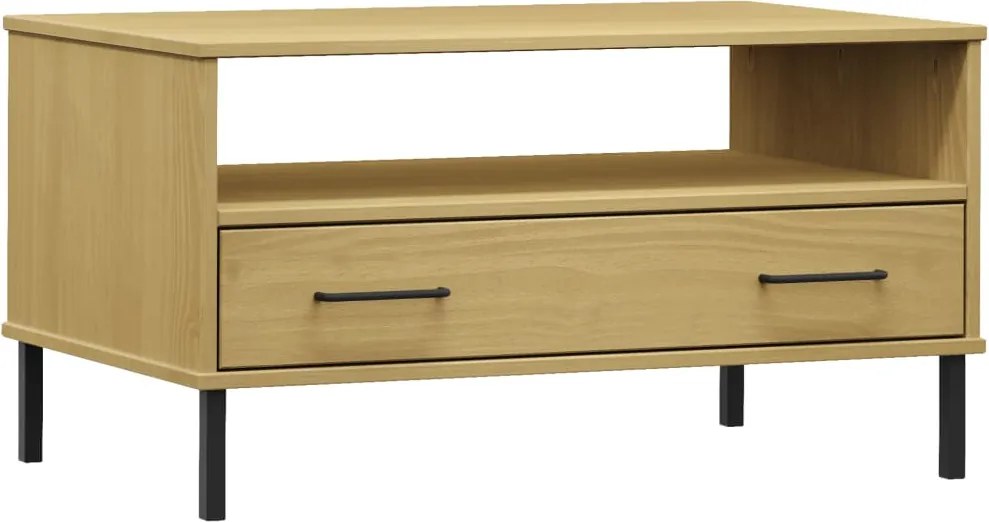 vidaXL Măsuță cafea picioare metalice maro 85x50x45cm lemn masiv OSLO