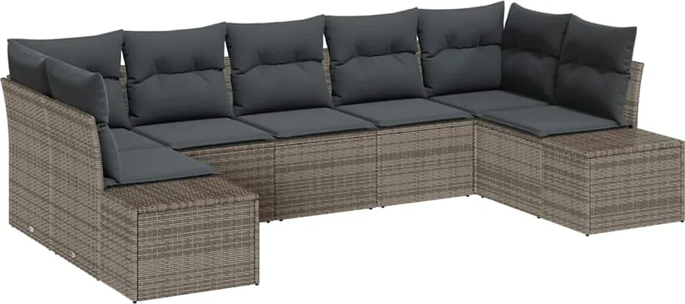 vidaXL Set de canapele pentru grădină cu pernă 7 pcs Gri poliratan