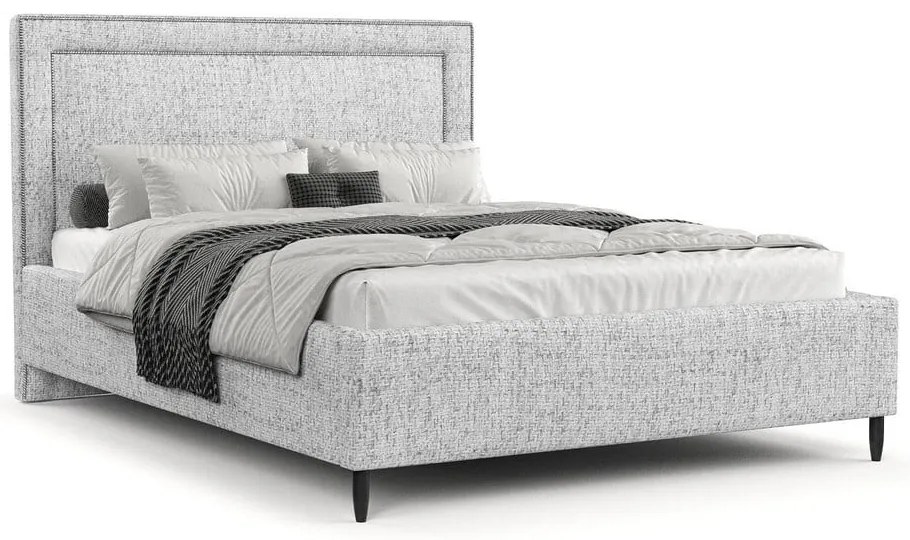 Pat matrimonial gri deschis tapițat cu spațiu de depozitare cu somieră 160x200 cm Baleine – Maison de Rêve