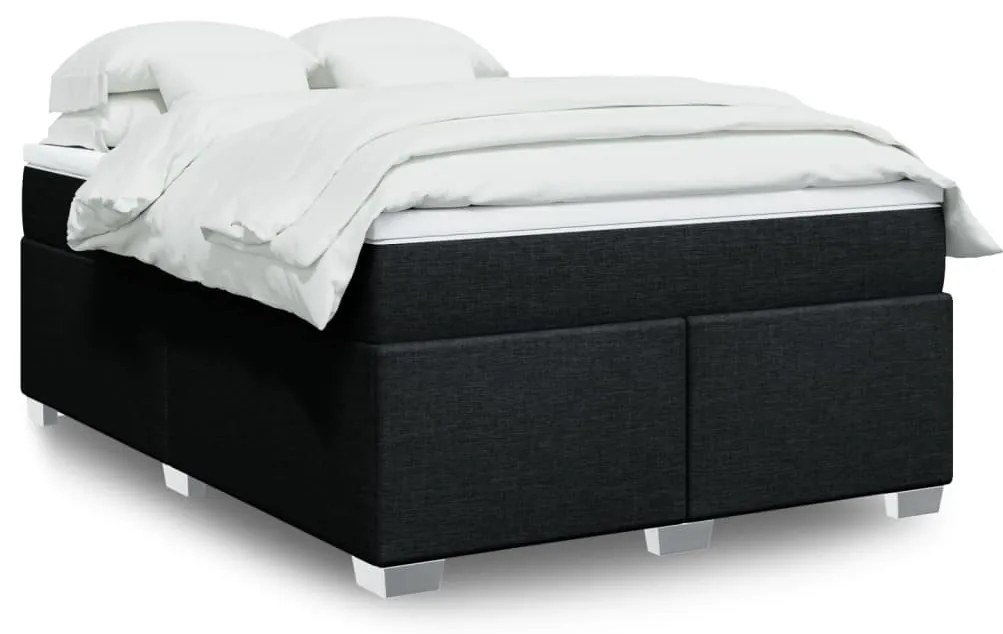 vidaXL Pat box spring cu saltea, negru, 140x190 cm, textil