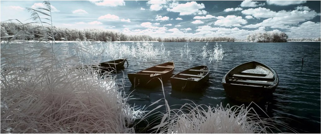 Tablou - Bărci de lemn pe lac (120x50 cm)