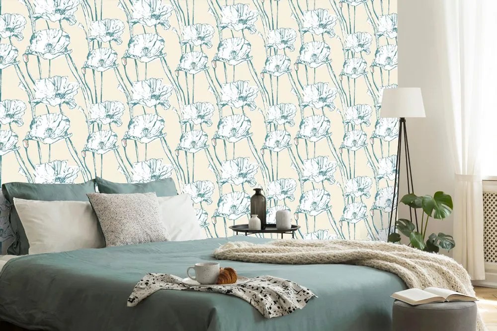 Tapet maci înfloritori în design galben-verde