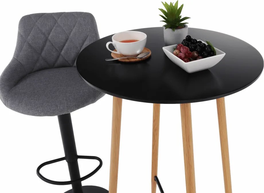 Masă de bar, negru/stejar, diametru 60 cm, IMAM