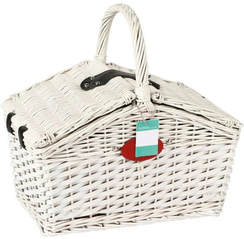 Coș picnic pentru 2 persoane, alb, 38 x 26 x 26 cm