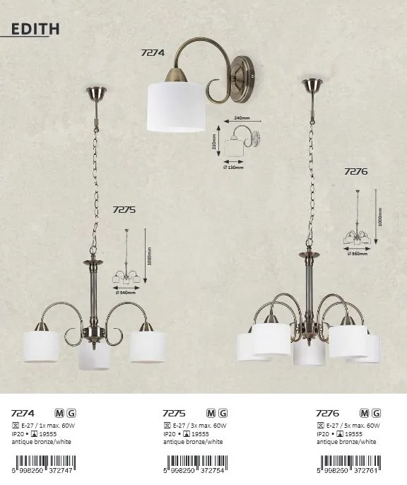 Aplica de perete design clasic EDITH bronz antic 7274 RX