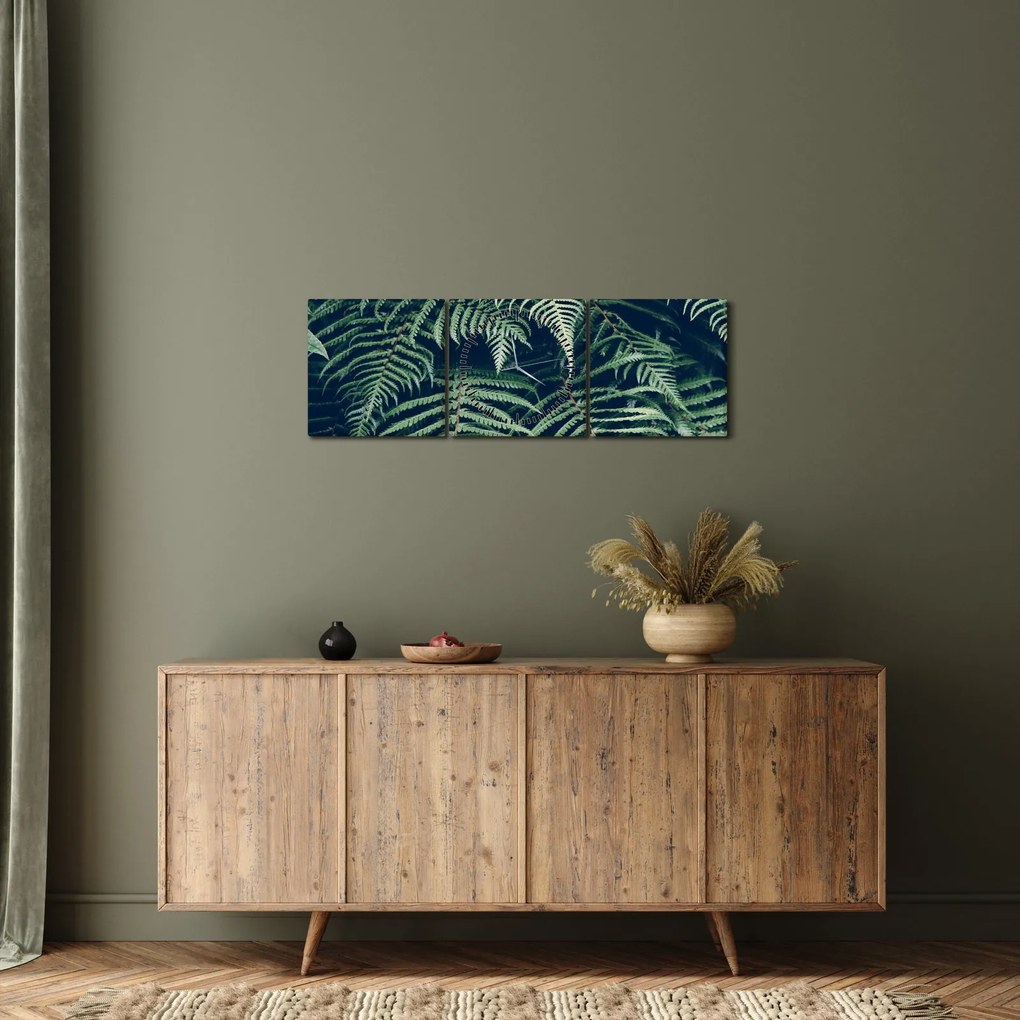 Tablou cu frunze de ferigă (cu ceas) (90x30 cm)
