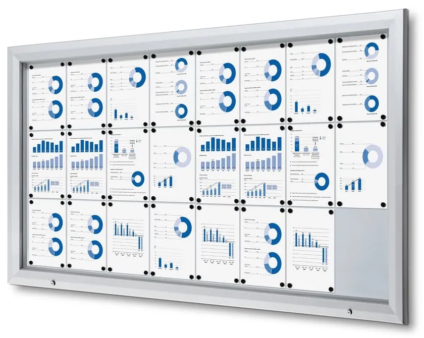 Vitrină de informare încuiată în aer liber 24 x A4 - spate din tablă, ignifugă, tip T, aluminiu
