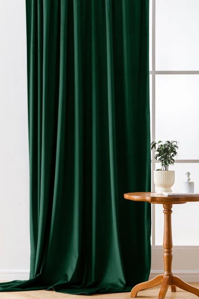 Draperii opace VELVET verde inchis 140x250 cm (2 buc), inele metalice