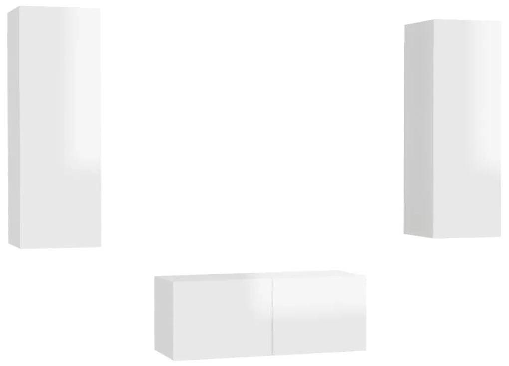 Set de dulapuri TV, 3 piese, alb extralucios, PAL 1, Alb foarte lucios, 80 x 30 x 30 cm