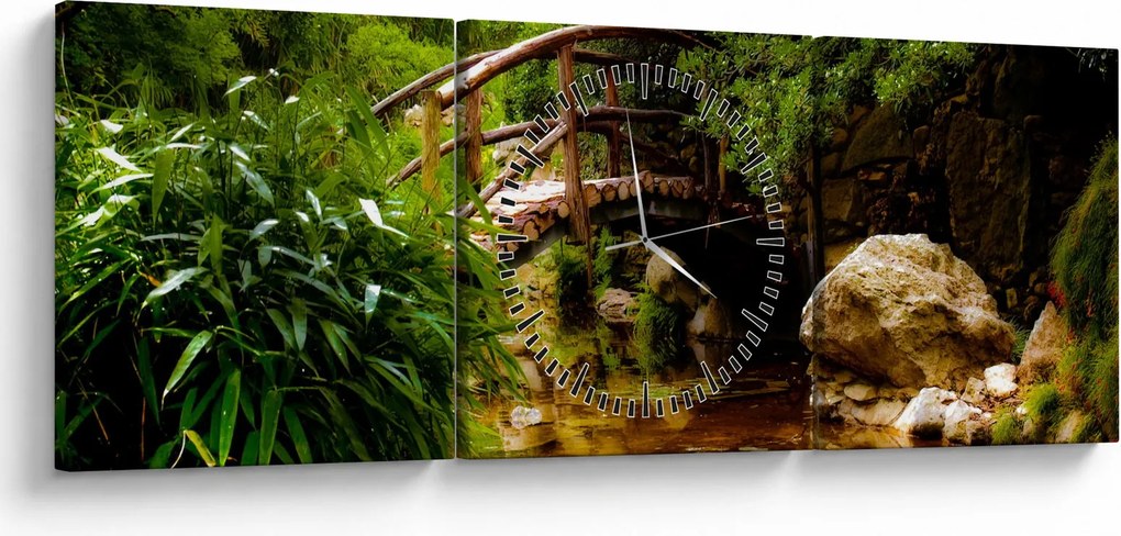 Tablou - Pod prin râu (cu ceas) (90x30 cm)