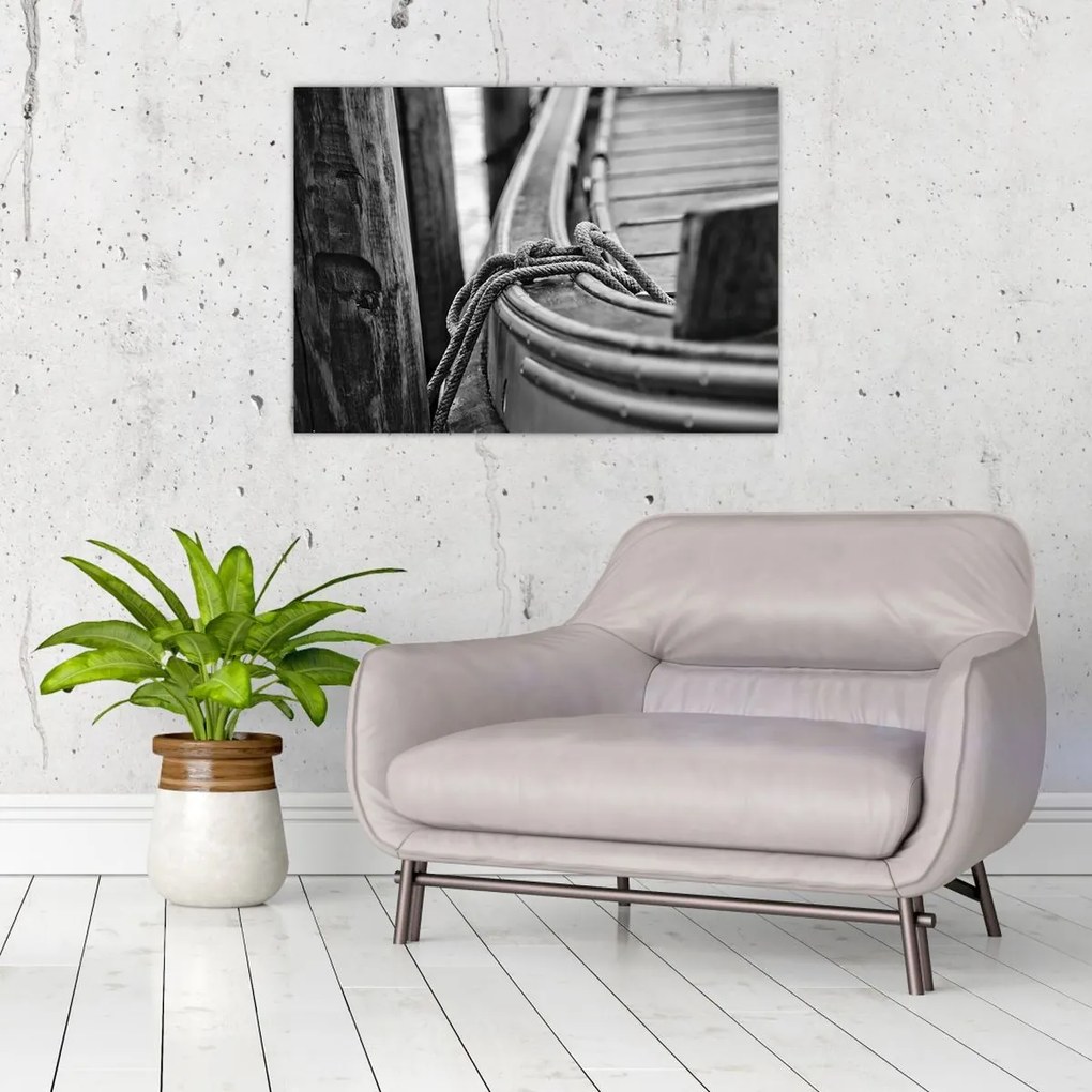 Tablou pe sticlă - O barcă legată (70x50 cm)