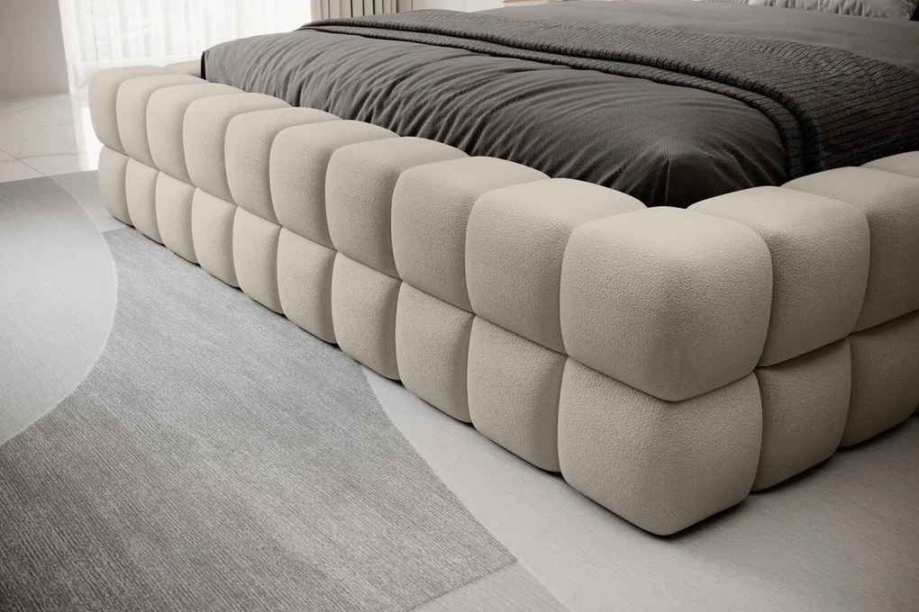 Pat tapitat cu somiera rabatabila si lada depozitare, 180x200 cm, ELTAP, BE-DIZ-MET-18TOU, Dizzle, metal/poliester, bej