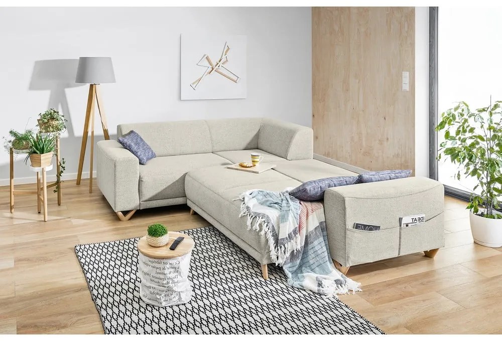 Colțar bej extensibil/cu spațiu de depozitare (cu colț pe partea stângă/în formă de ”L”) Classy Sophie – Miuform