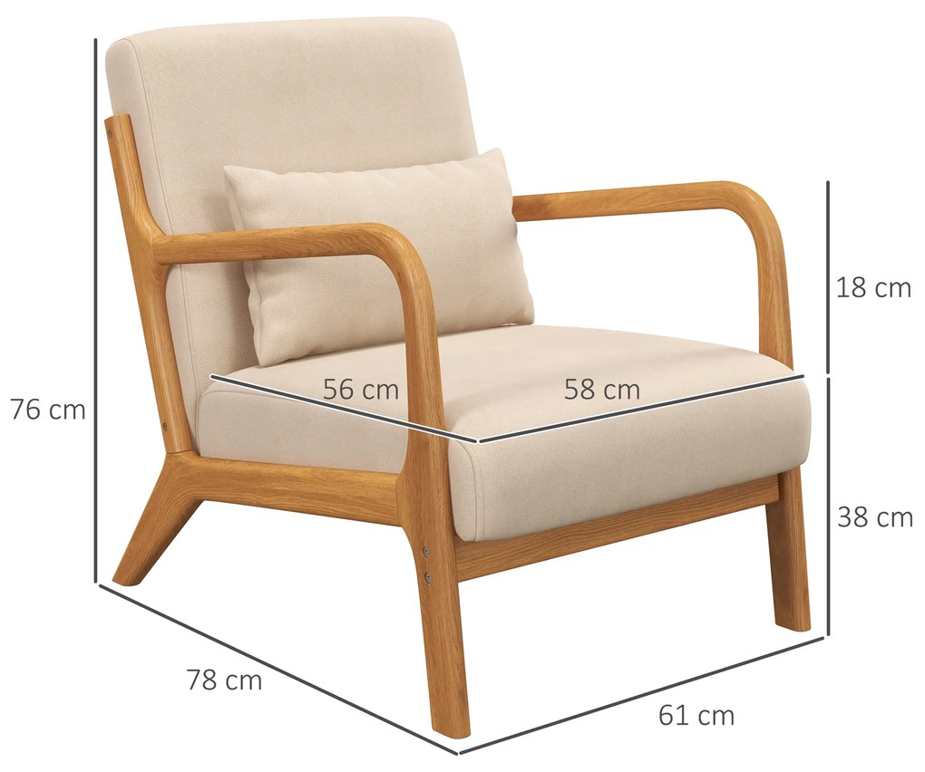 HOMCOM Fotoliu lounge - 3 perne incluse - șezut profund - brațe - structură lemn de cauciuc - aspect catifea bej | Aosom Romania