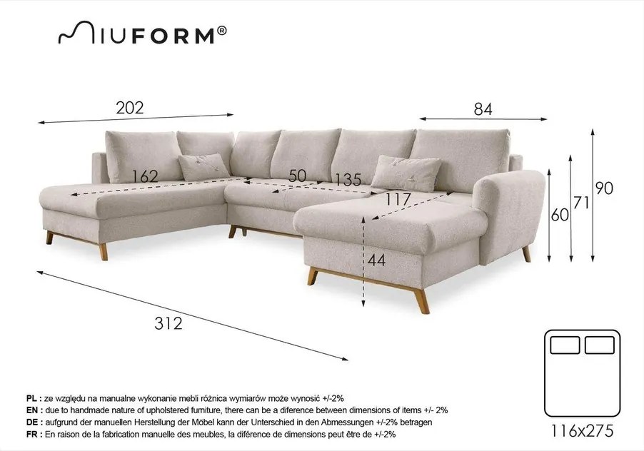 Canapea extensibilă în formă de "U" cu șezlong pe partea stângă Miuform Scandic Lagom, turcoaz
