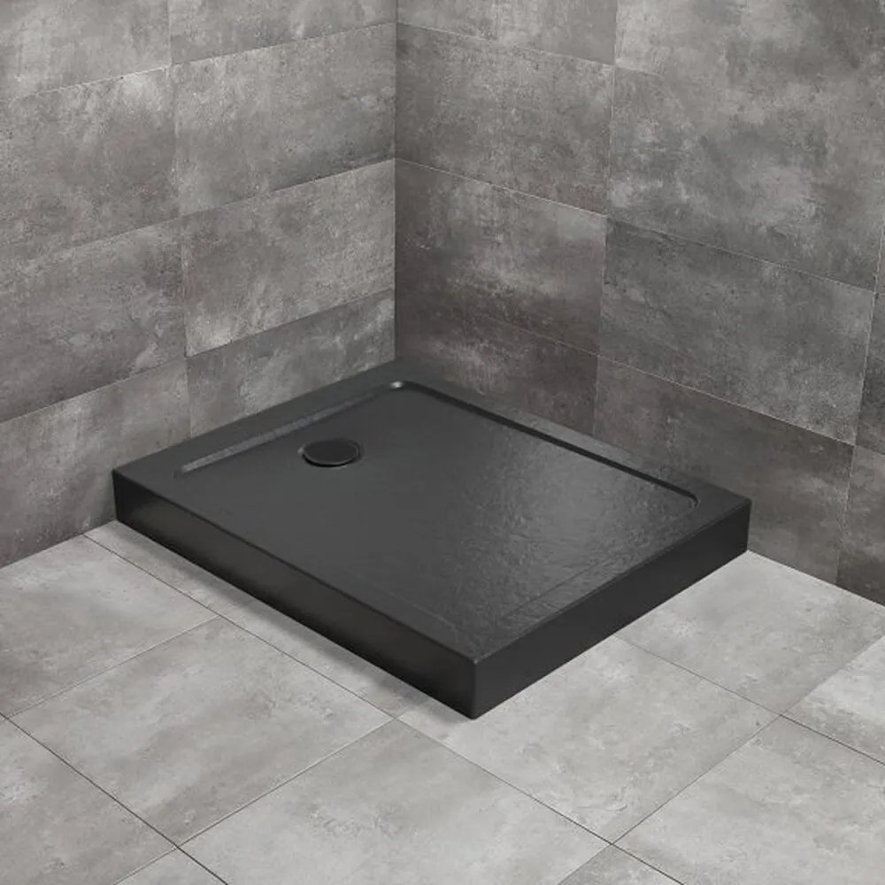 Cadita dus dreptunghiulara Radaway Doros F Compact Stone 150x80 cm acril negru