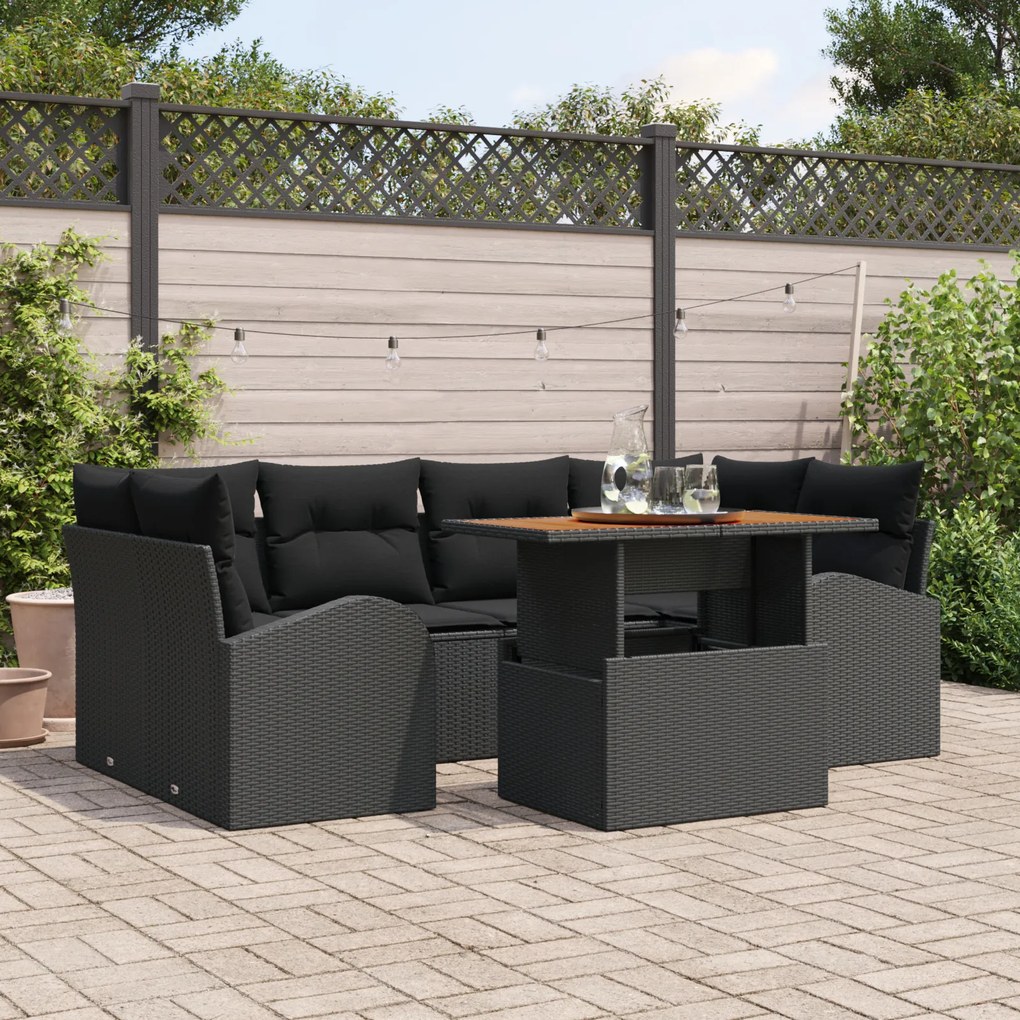 vidaXL Set de canapele pentru grădină 7 pcs Negru 100 x 55 x 73 cm