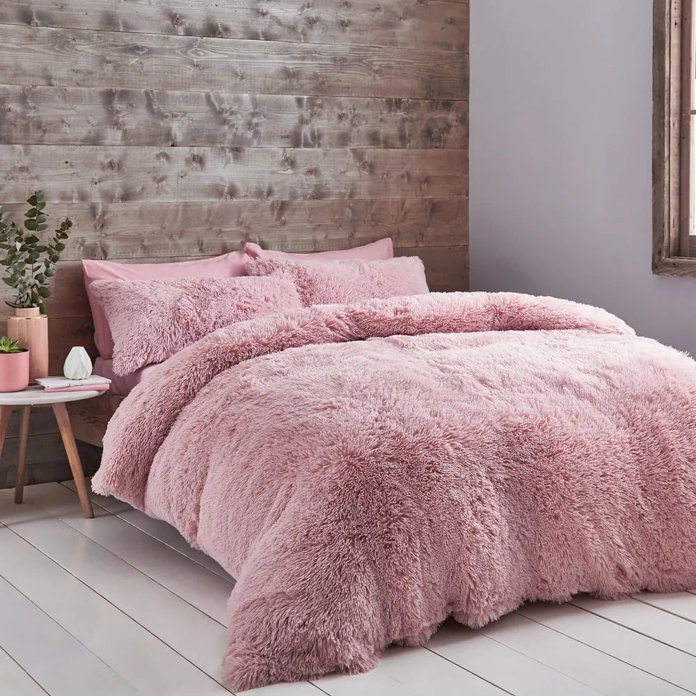 Lenjerie de pat din micropluș roz Catherine Lansfield Cuddly, 135 x 200 cm, roz