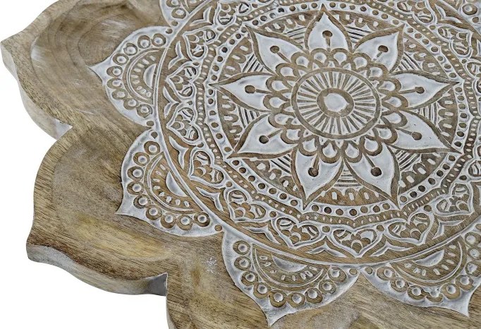 Tavă decorativă Indian mandala decape natural din lemn de mango cu structură din lemn, "Anvaya"